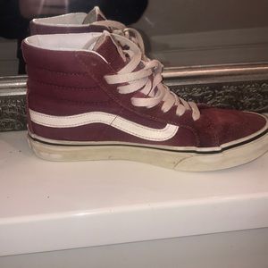 maroon leather high top vans